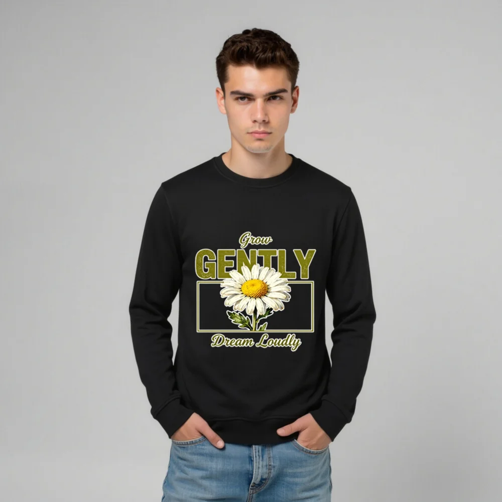 Organic Cotton Sweatshirt for Men & Women – 'Grow Gently Dream Loudly' Daisy Print - Image 8