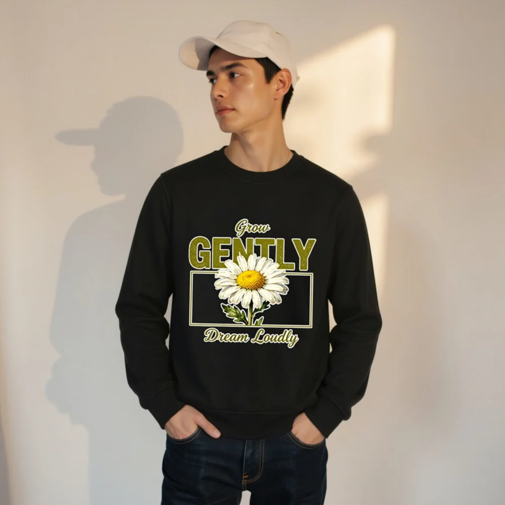 Organic Cotton Sweatshirt for Men & Women – 'Grow Gently Dream Loudly' Daisy Print - Image 9