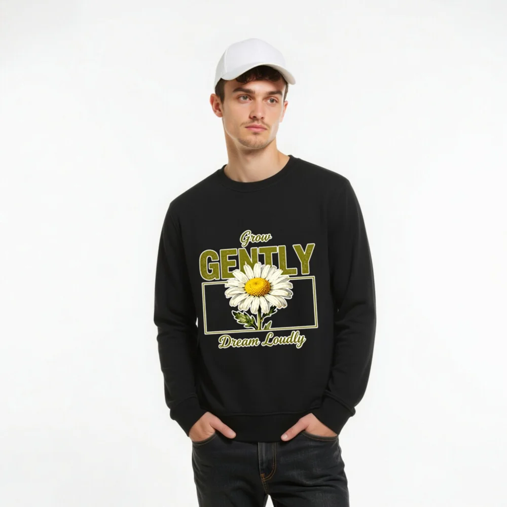 Organic Cotton Sweatshirt for Men & Women – 'Grow Gently Dream Loudly' Daisy Print - Image 10