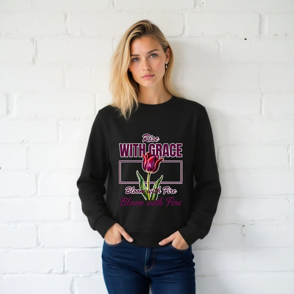 Unisex Organic Sweatshirt – Rise With Grace Bloom with Fire - Image 2