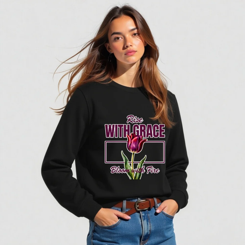 Unisex Organic Sweatshirt – Rise With Grace Bloom with Fire - Image 3