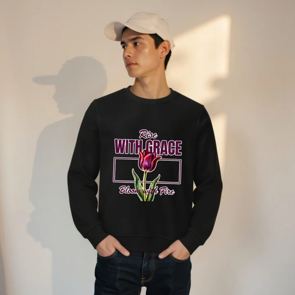 Unisex Organic Sweatshirt – Rise With Grace Bloom with Fire - Image 9
