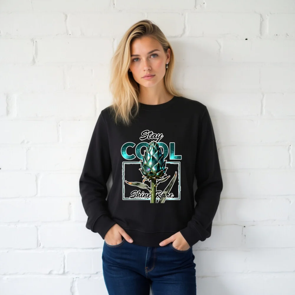 Unisex Organic Sweatshirt | Stay Cool Shine Rare Artichoke Design - Image 2