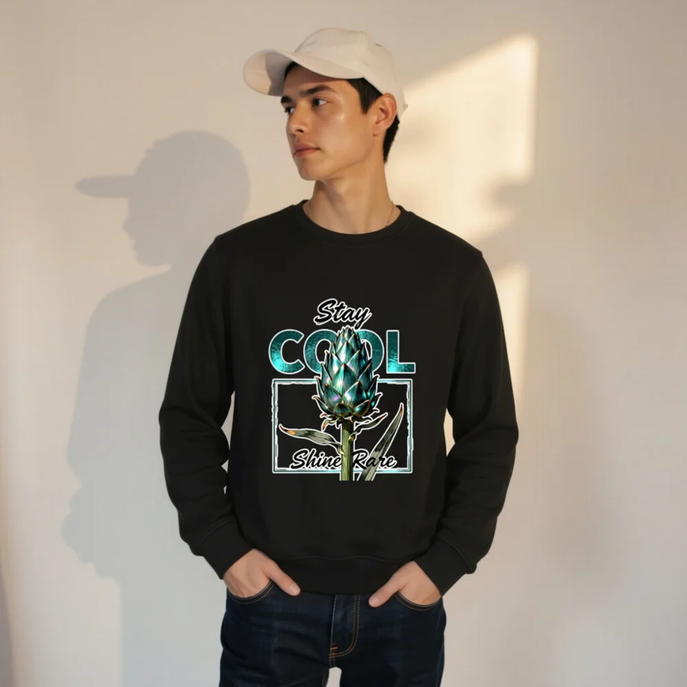 Unisex Organic Sweatshirt | Stay Cool Shine Rare Artichoke Design - Image 9