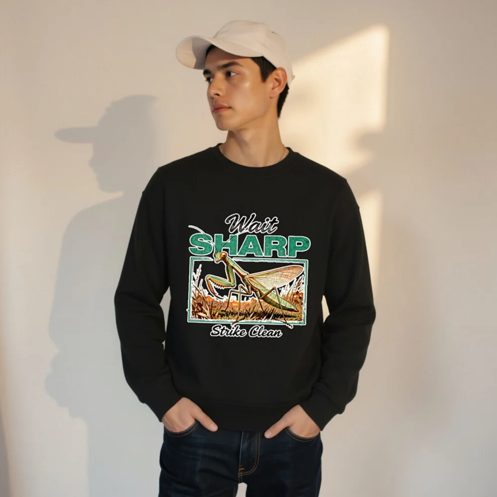 Organic Cotton Sweatshirt with Praying Mantis Graphic - Unisex - Image 9