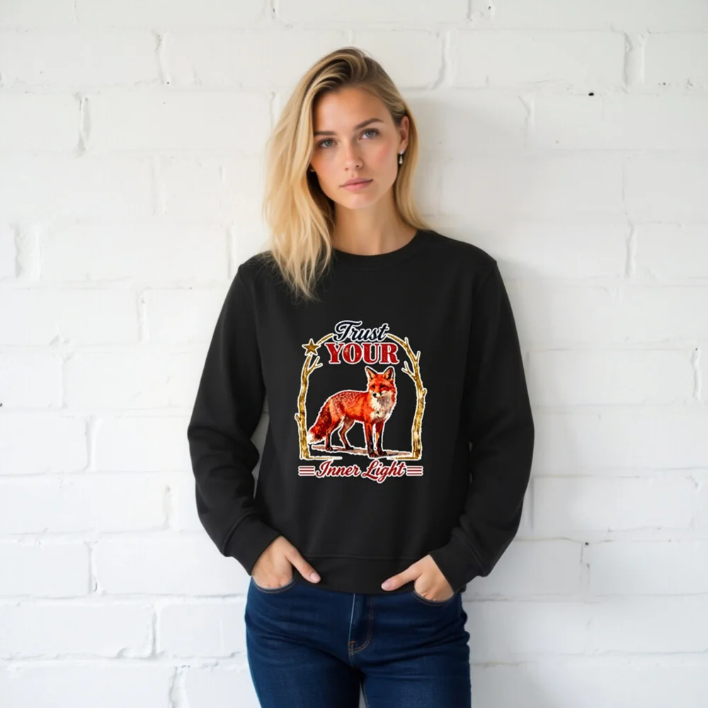 Organic Cotton Unisex Sweatshirt – Fox 'Trust Your Inner Light' Design - Image 2
