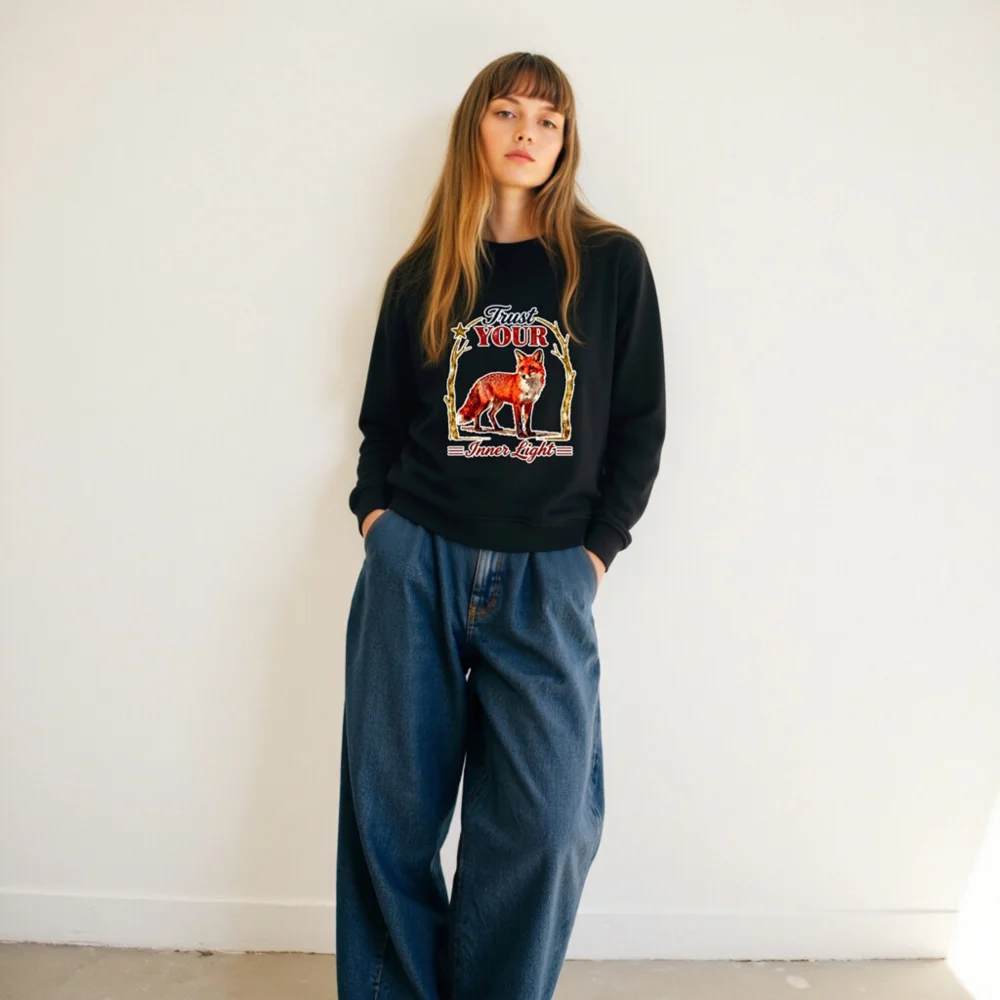 Organic Cotton Unisex Sweatshirt – Fox 'Trust Your Inner Light' Design - Image 11