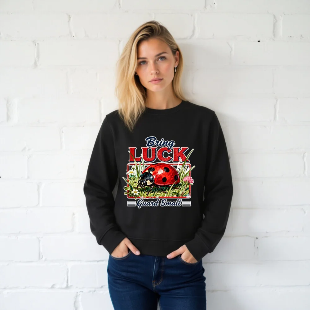 Organic Cotton Sweatshirt with Ladybug 'Bring Luck' Print - Unisex - Image 2