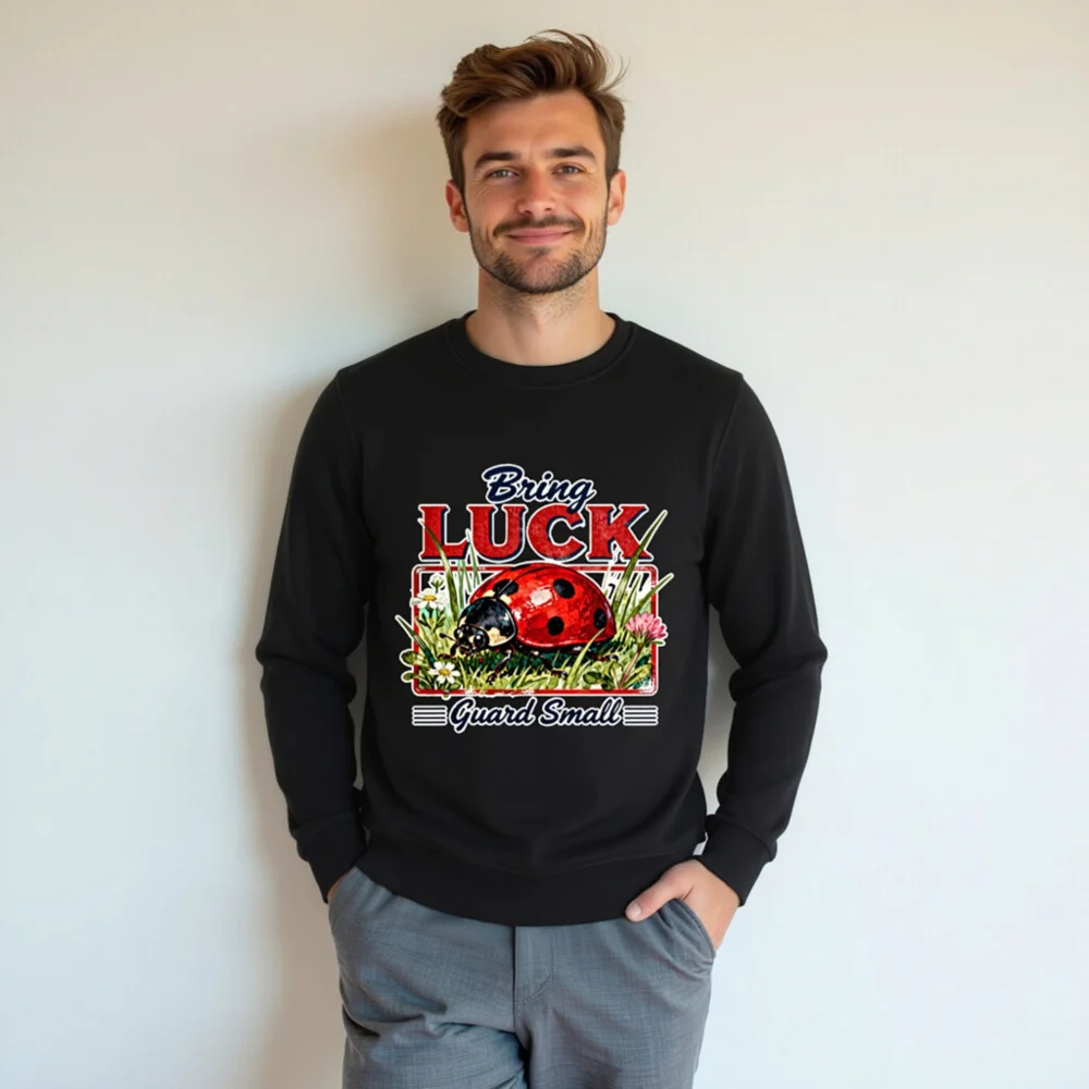 Organic Cotton Sweatshirt with Ladybug 'Bring Luck' Print - Unisex - Image 5