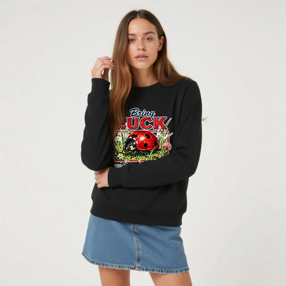Organic Cotton Sweatshirt with Ladybug 'Bring Luck' Print - Unisex - Image 6
