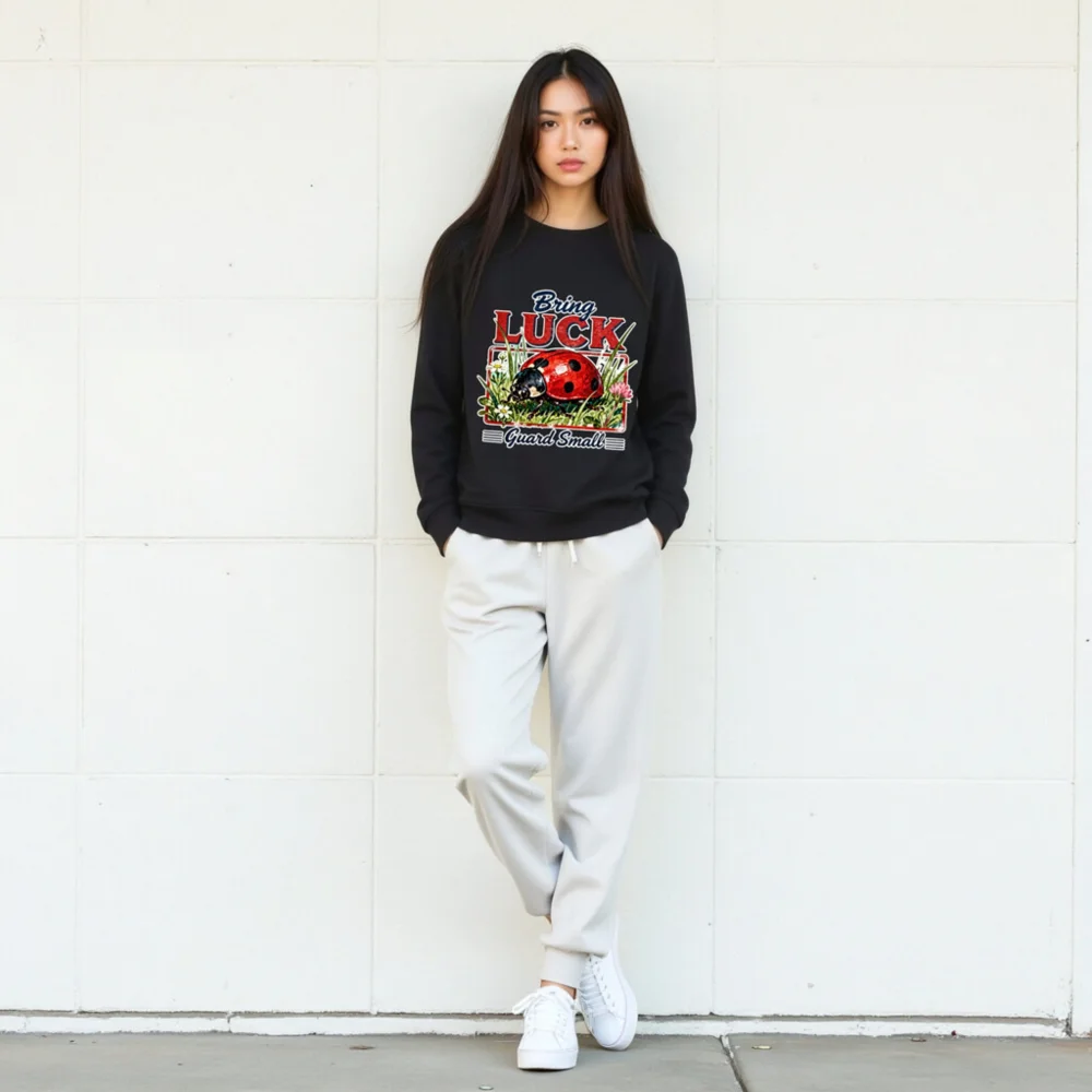 Organic Cotton Sweatshirt with Ladybug 'Bring Luck' Print - Unisex - Image 7