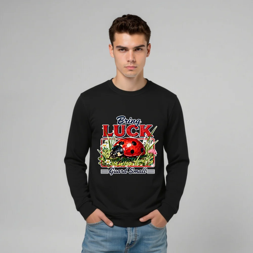 Organic Cotton Sweatshirt with Ladybug 'Bring Luck' Print - Unisex - Image 8