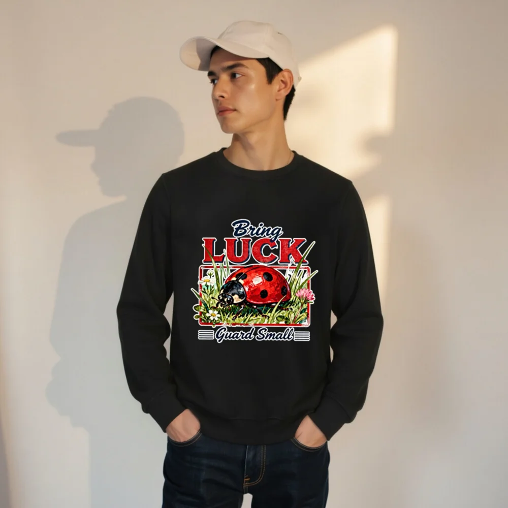 Organic Cotton Sweatshirt with Ladybug 'Bring Luck' Print - Unisex - Image 9