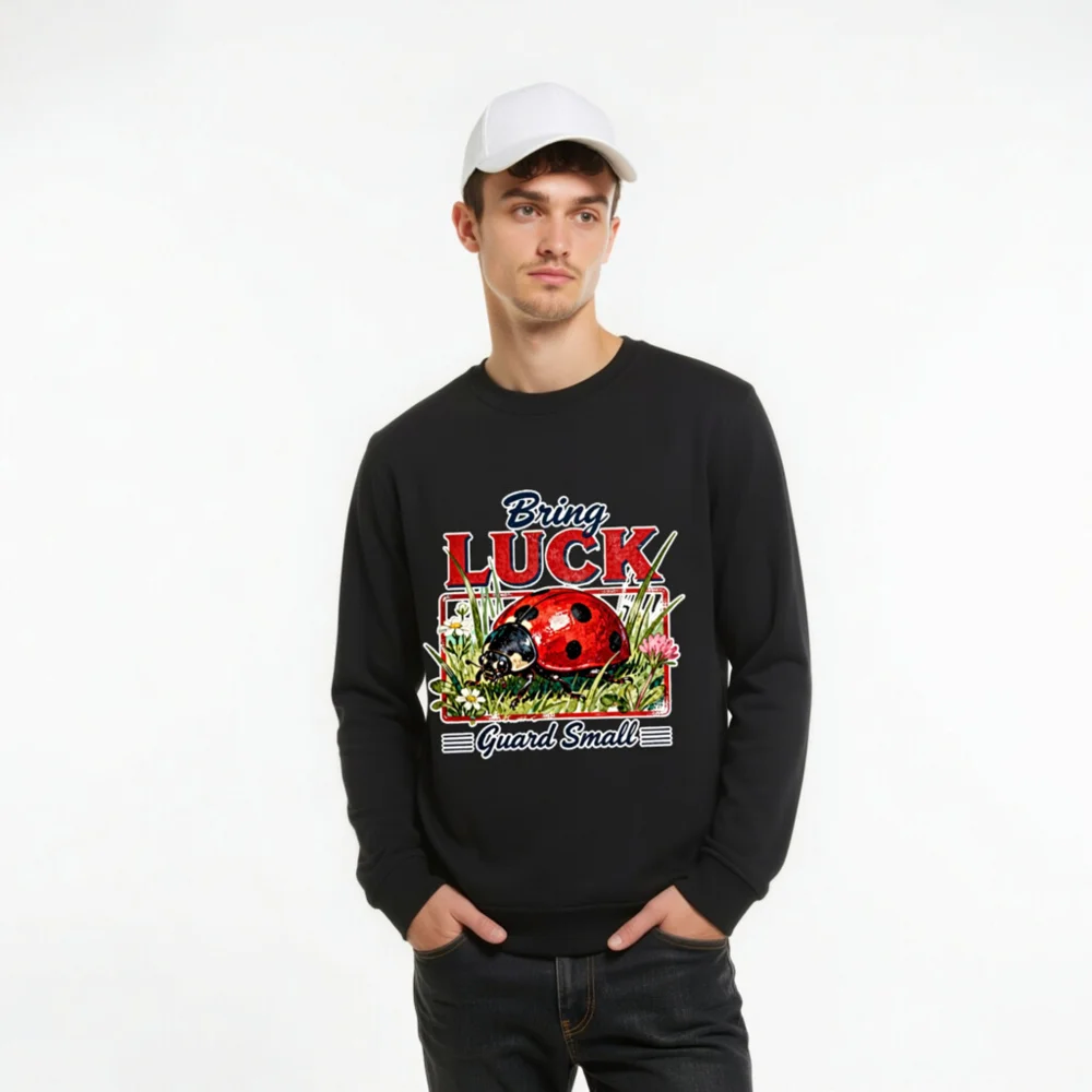 Organic Cotton Sweatshirt with Ladybug 'Bring Luck' Print - Unisex - Image 10