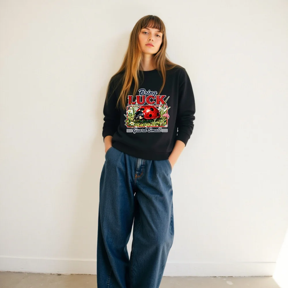 Organic Cotton Sweatshirt with Ladybug 'Bring Luck' Print - Unisex - Image 11