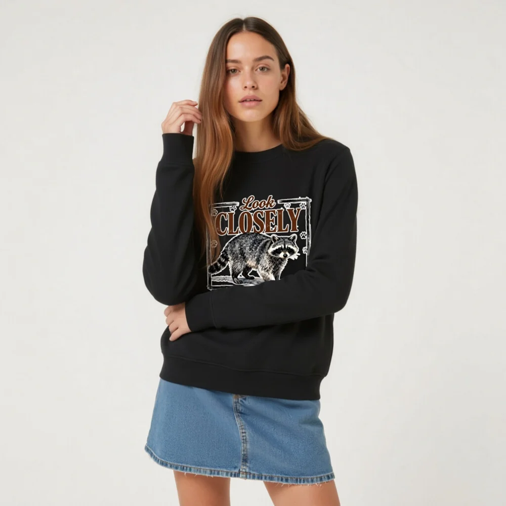 Organic Cotton Unisex Sweatshirt – 'Look Closely Find Wonder' Raccoon Graphic - Image 6