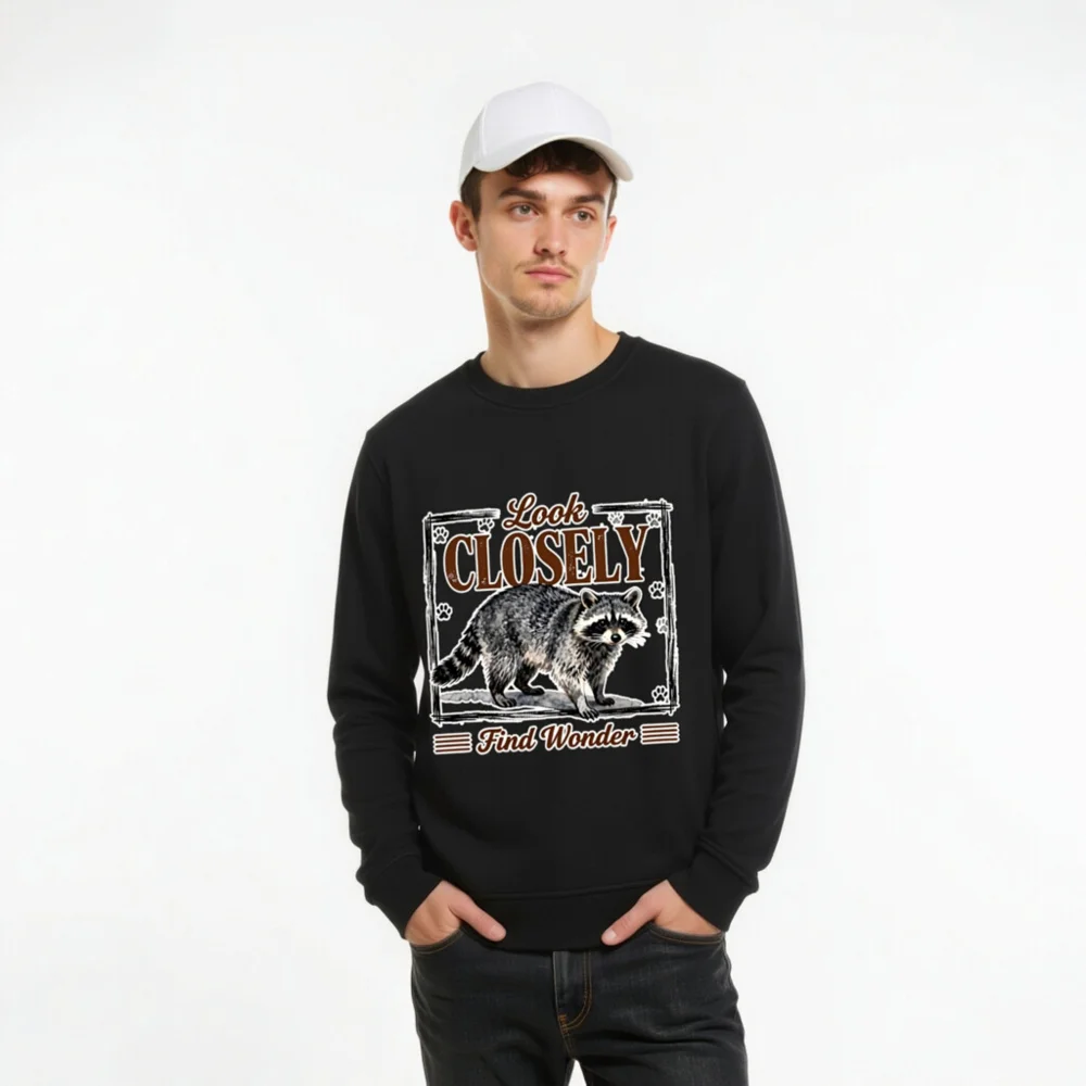 Organic Cotton Unisex Sweatshirt – 'Look Closely Find Wonder' Raccoon Graphic - Image 10