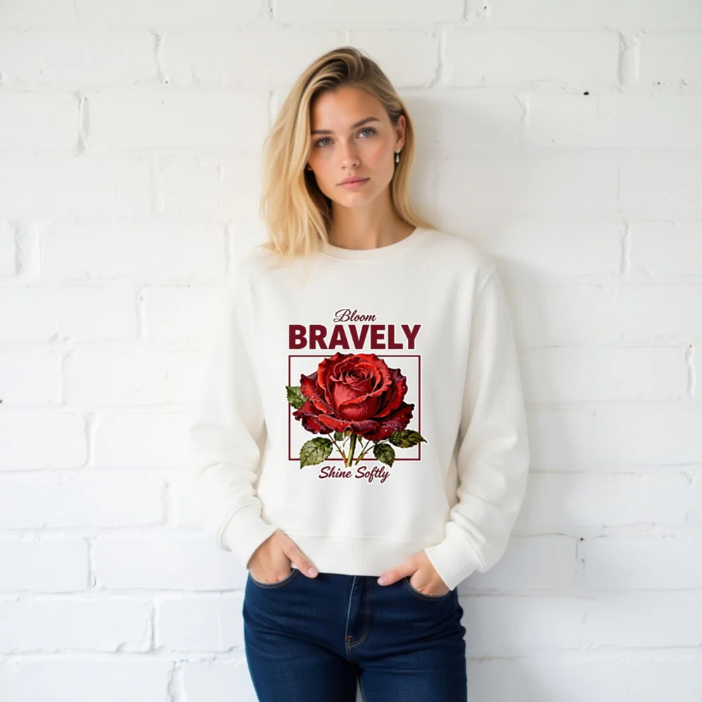 Organic Cotton Unisex Sweatshirt – Bloom Bravely Rose Graphic - Image 2