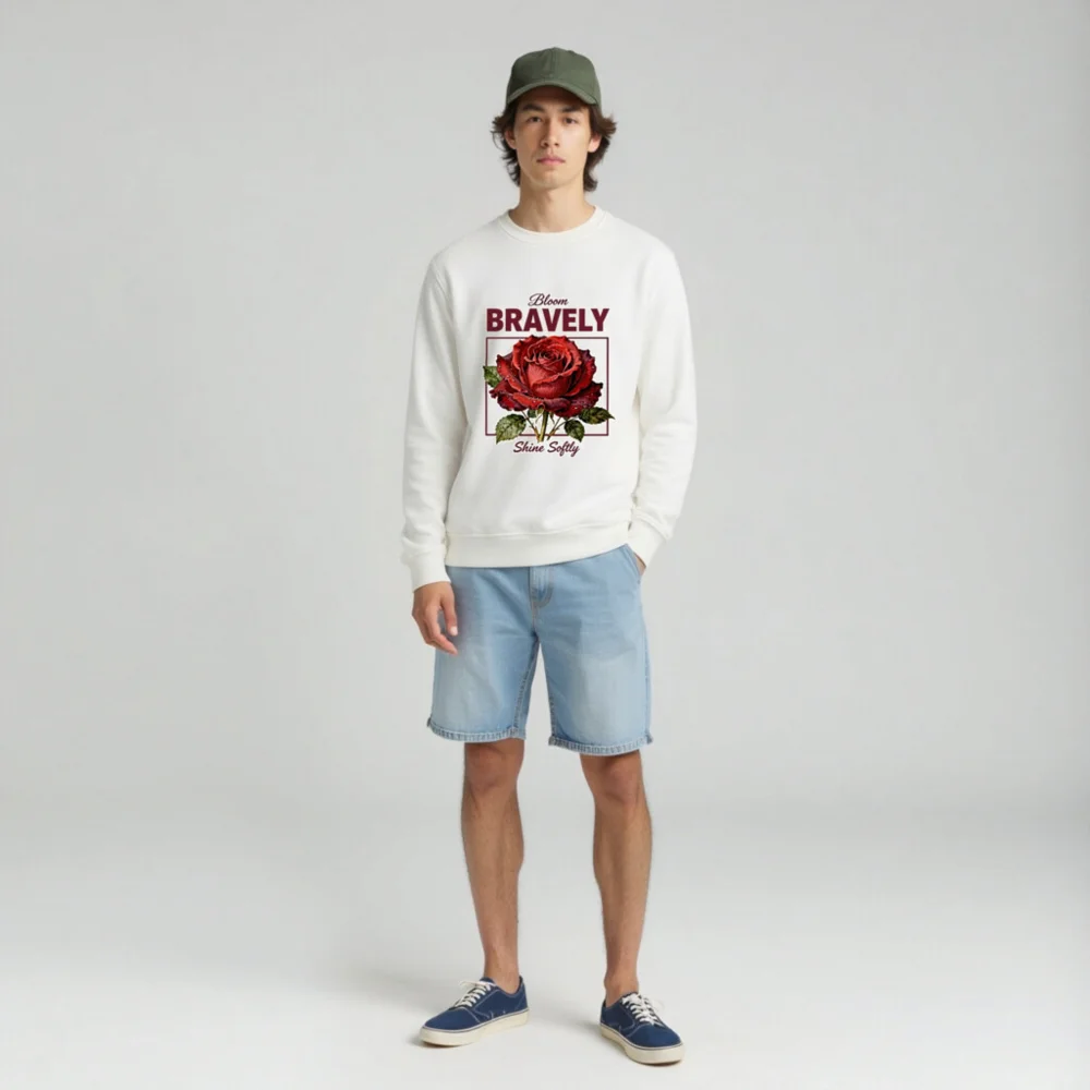 Organic Cotton Unisex Sweatshirt – Bloom Bravely Rose Graphic - Image 3