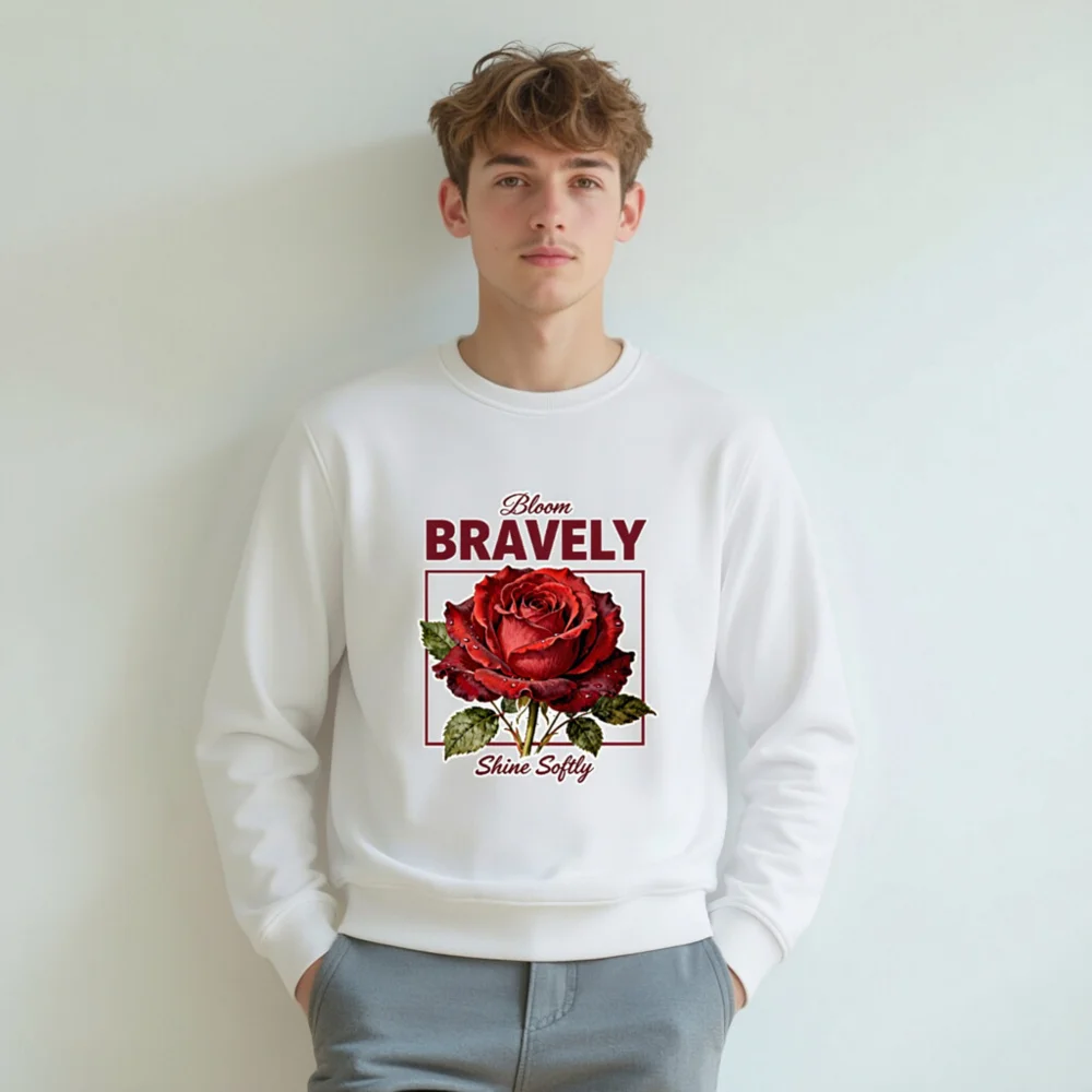 Organic Cotton Unisex Sweatshirt – Bloom Bravely Rose Graphic - Image 6