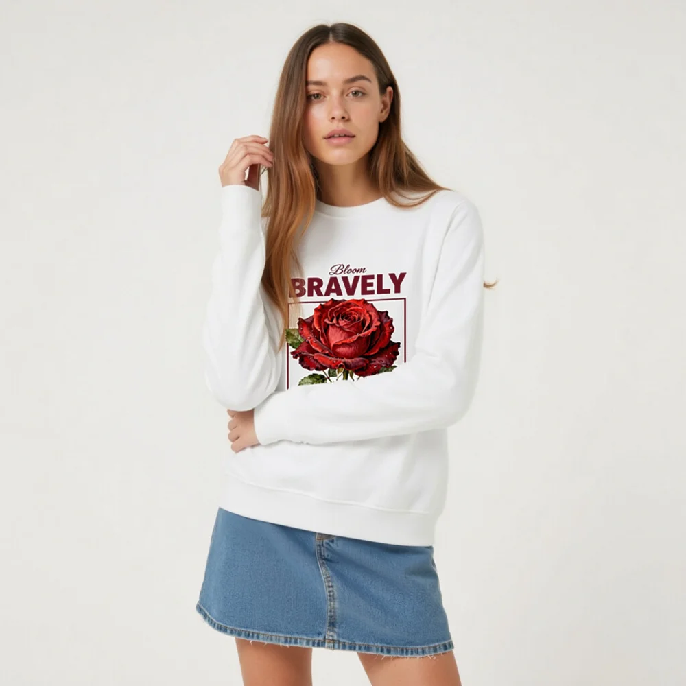 Organic Cotton Unisex Sweatshirt – Bloom Bravely Rose Graphic - Image 7