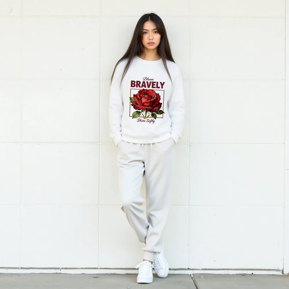 Organic Cotton Unisex Sweatshirt – Bloom Bravely Rose Graphic - Image 8