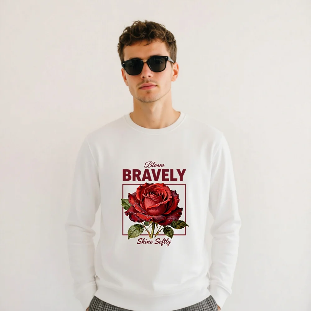 Organic Cotton Unisex Sweatshirt – Bloom Bravely Rose Graphic - Image 9