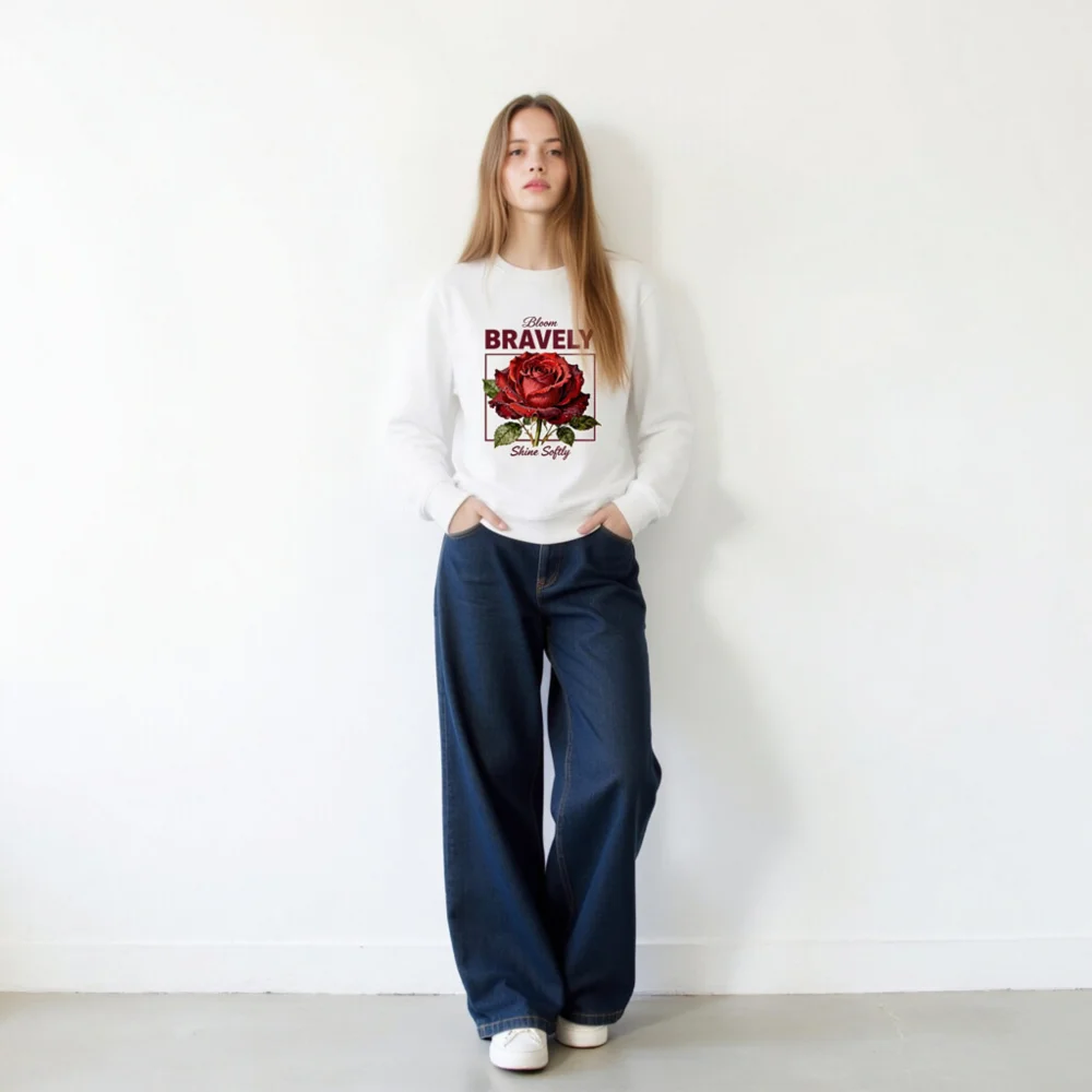 Organic Cotton Unisex Sweatshirt – Bloom Bravely Rose Graphic - Image 10