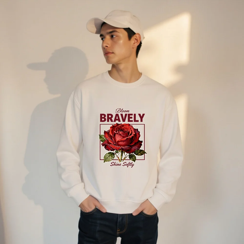 Organic Cotton Unisex Sweatshirt – Bloom Bravely Rose Graphic - Image 11