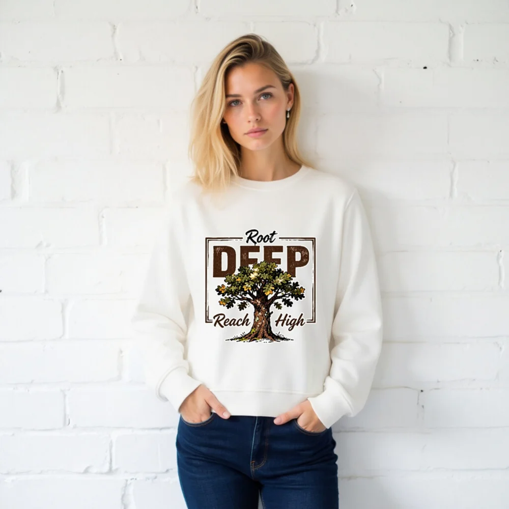 Organic Cotton Unisex Sweatshirt – Root Deep Reach High Tree Graphic - Image 2