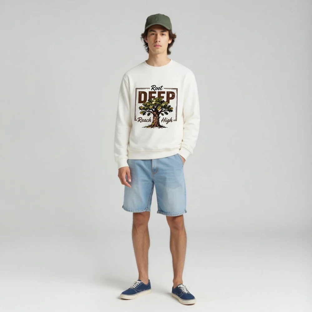 Organic Cotton Unisex Sweatshirt – Root Deep Reach High Tree Graphic - Image 3