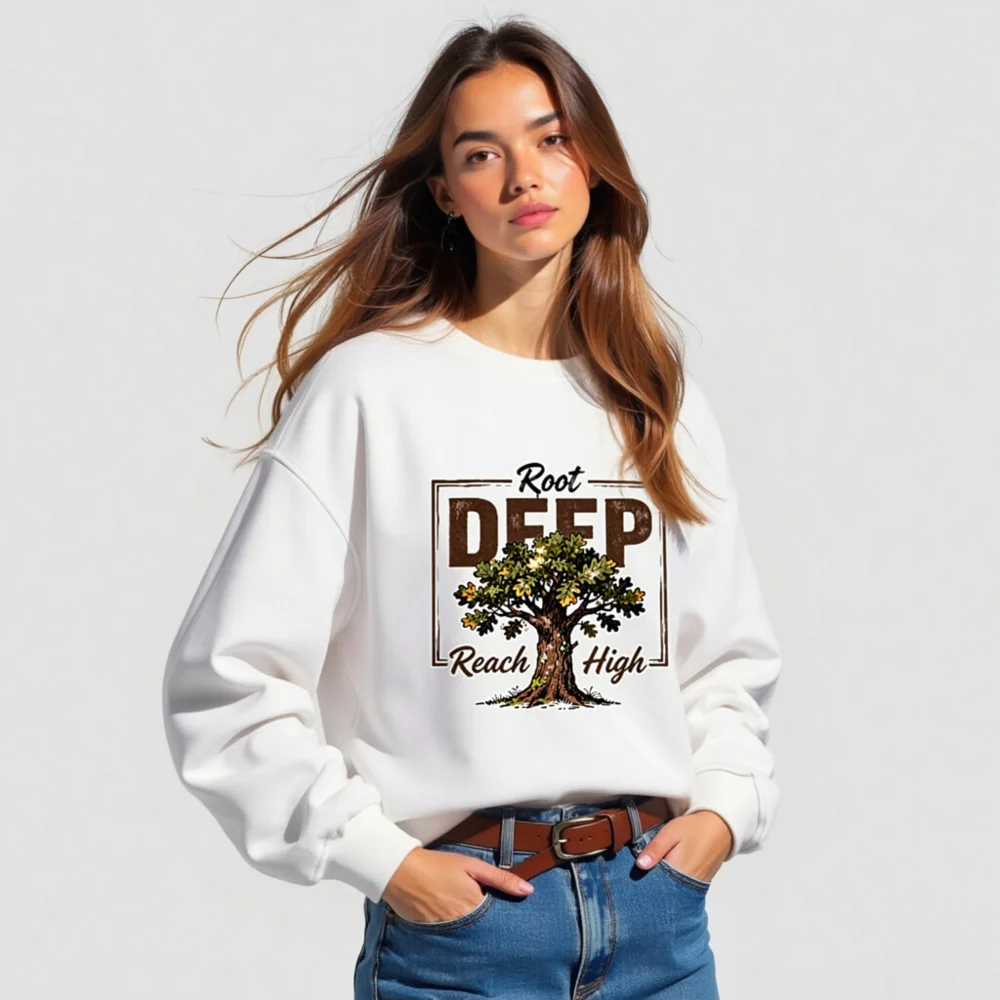 Organic Cotton Unisex Sweatshirt – Root Deep Reach High Tree Graphic - Image 4
