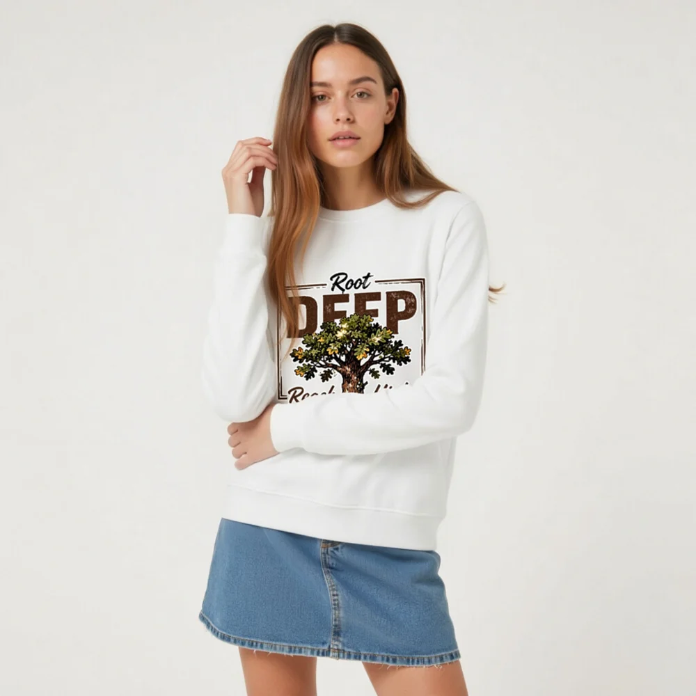 Organic Cotton Unisex Sweatshirt – Root Deep Reach High Tree Graphic - Image 7