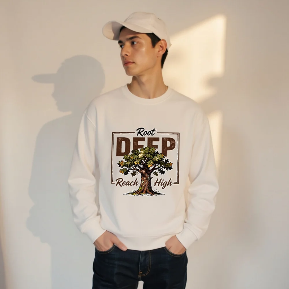 Organic Cotton Unisex Sweatshirt – Root Deep Reach High Tree Graphic - Image 11