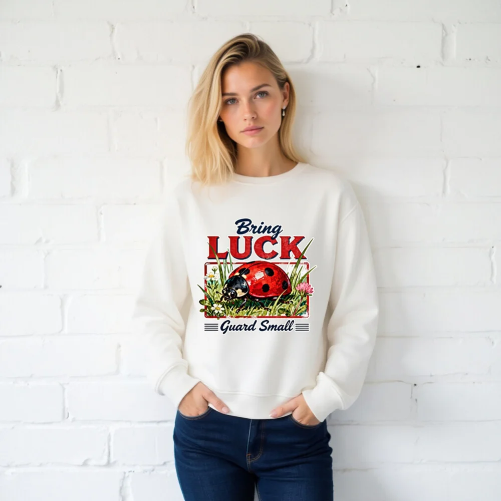 Organic Cotton Sweatshirt with Ladybug 'Bring Luck' Print - Unisex - Image 2
