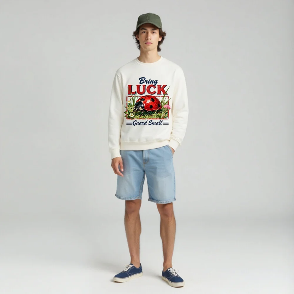 Organic Cotton Sweatshirt with Ladybug 'Bring Luck' Print - Unisex - Image 3