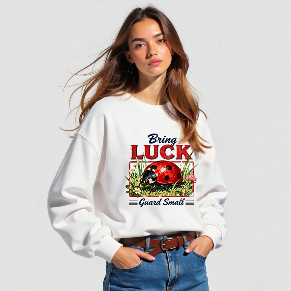 Organic Cotton Sweatshirt with Ladybug 'Bring Luck' Print - Unisex - Image 4