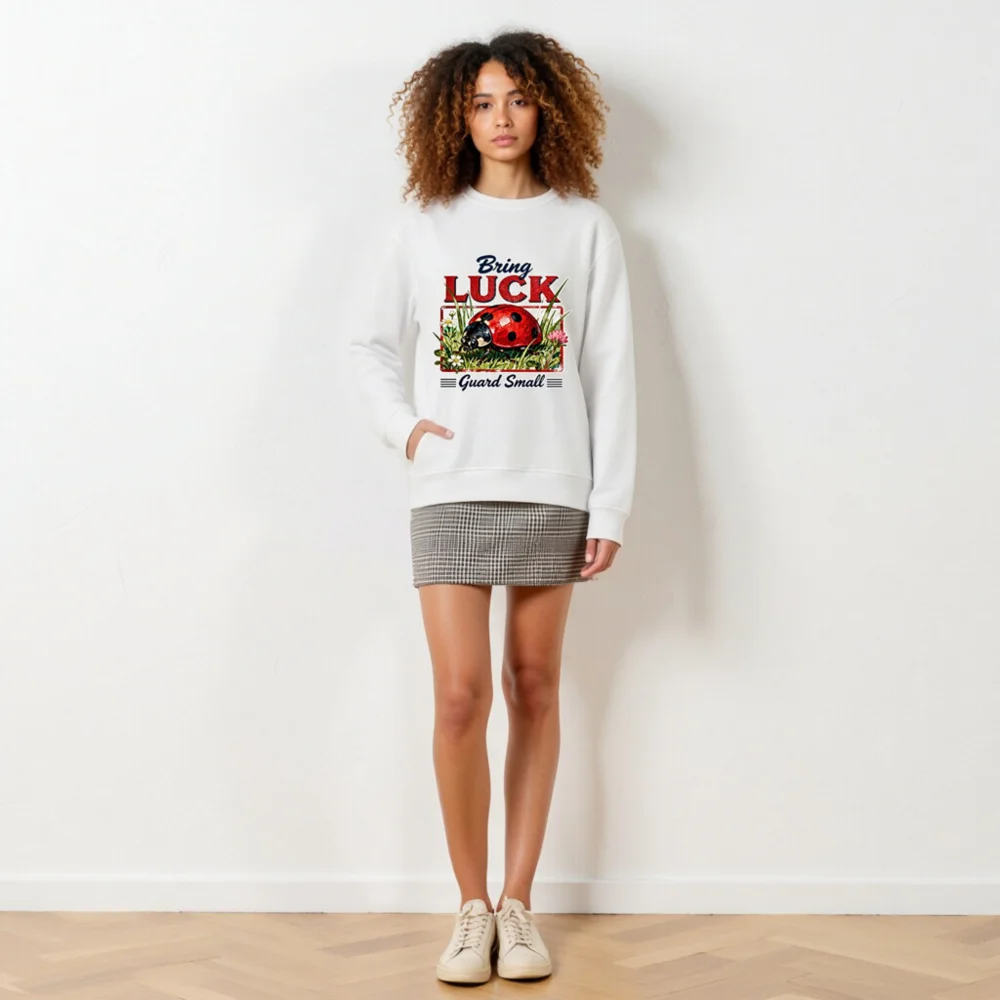 Organic Cotton Sweatshirt with Ladybug 'Bring Luck' Print - Unisex - Image 5