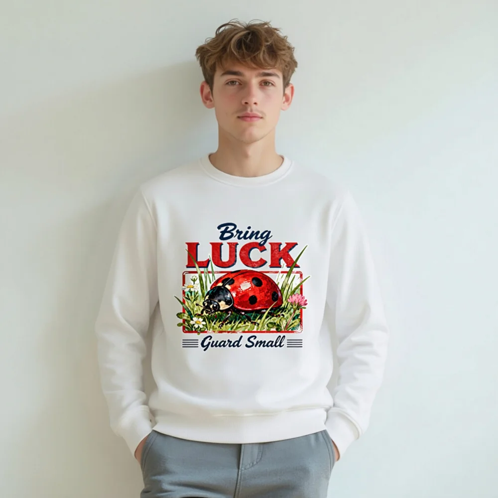 Organic Cotton Sweatshirt with Ladybug 'Bring Luck' Print - Unisex - Image 6