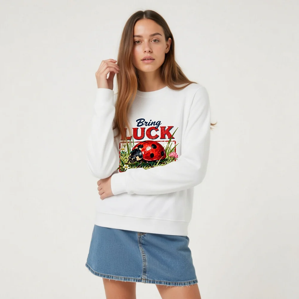Organic Cotton Sweatshirt with Ladybug 'Bring Luck' Print - Unisex - Image 7