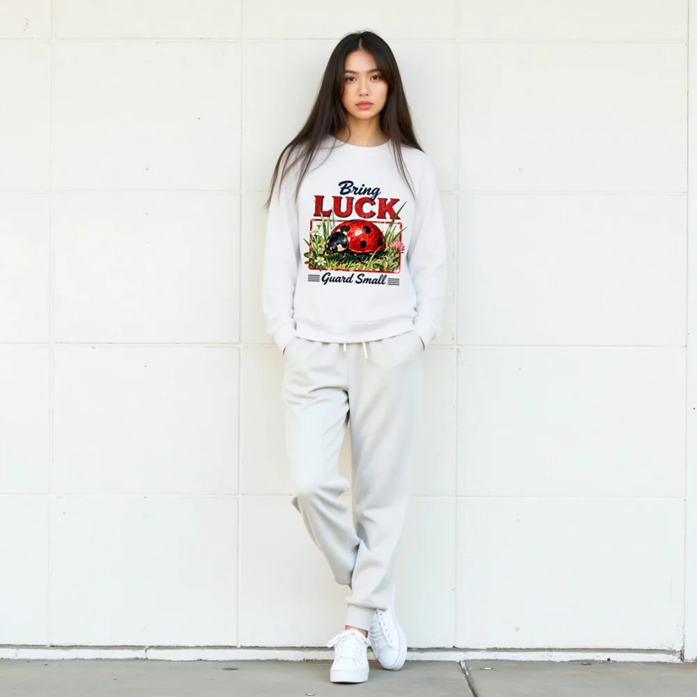 Organic Cotton Sweatshirt with Ladybug 'Bring Luck' Print - Unisex - Image 8