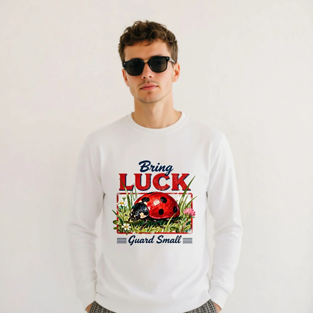 Organic Cotton Sweatshirt with Ladybug 'Bring Luck' Print - Unisex - Image 9