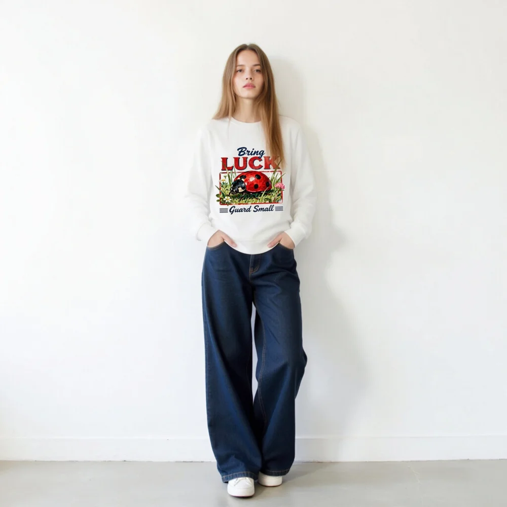 Organic Cotton Sweatshirt with Ladybug 'Bring Luck' Print - Unisex - Image 10