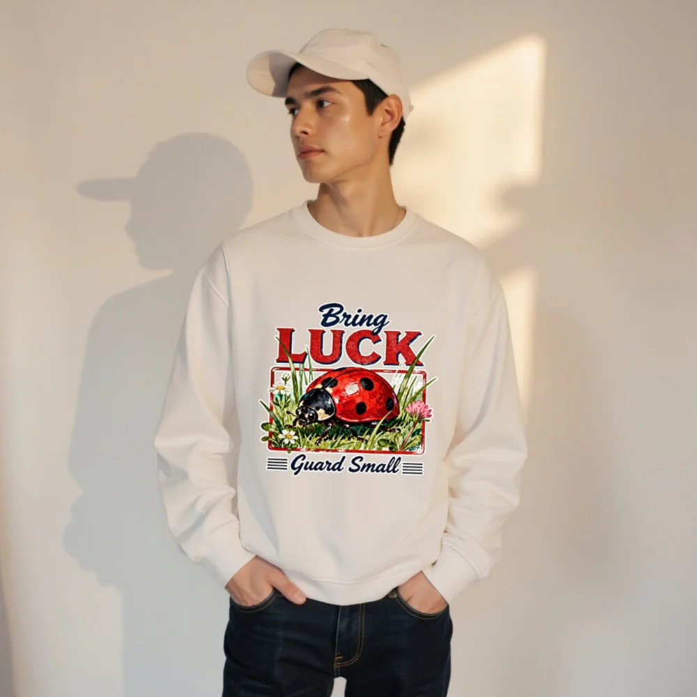 Organic Cotton Sweatshirt with Ladybug 'Bring Luck' Print - Unisex - Image 11