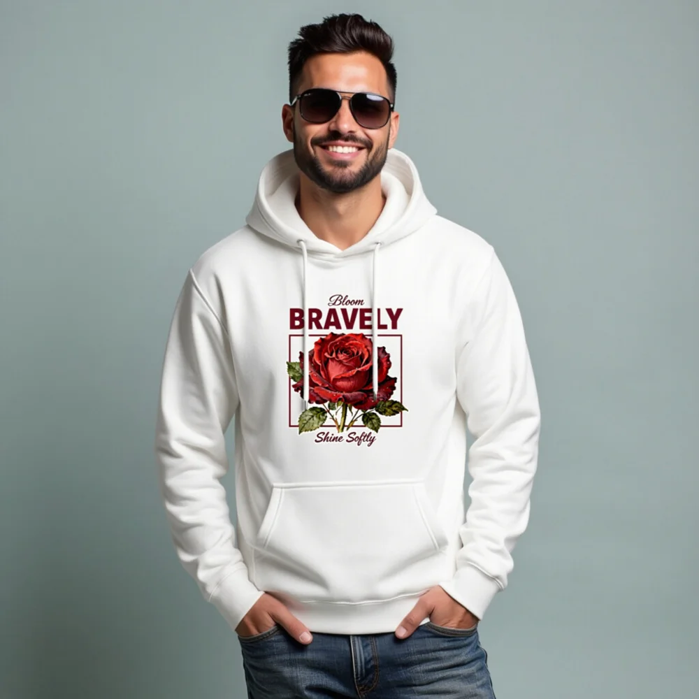 Unisex Premium Pullover Hoodie - Bloom Bravely Rose Design, Shine Softly - Image 6