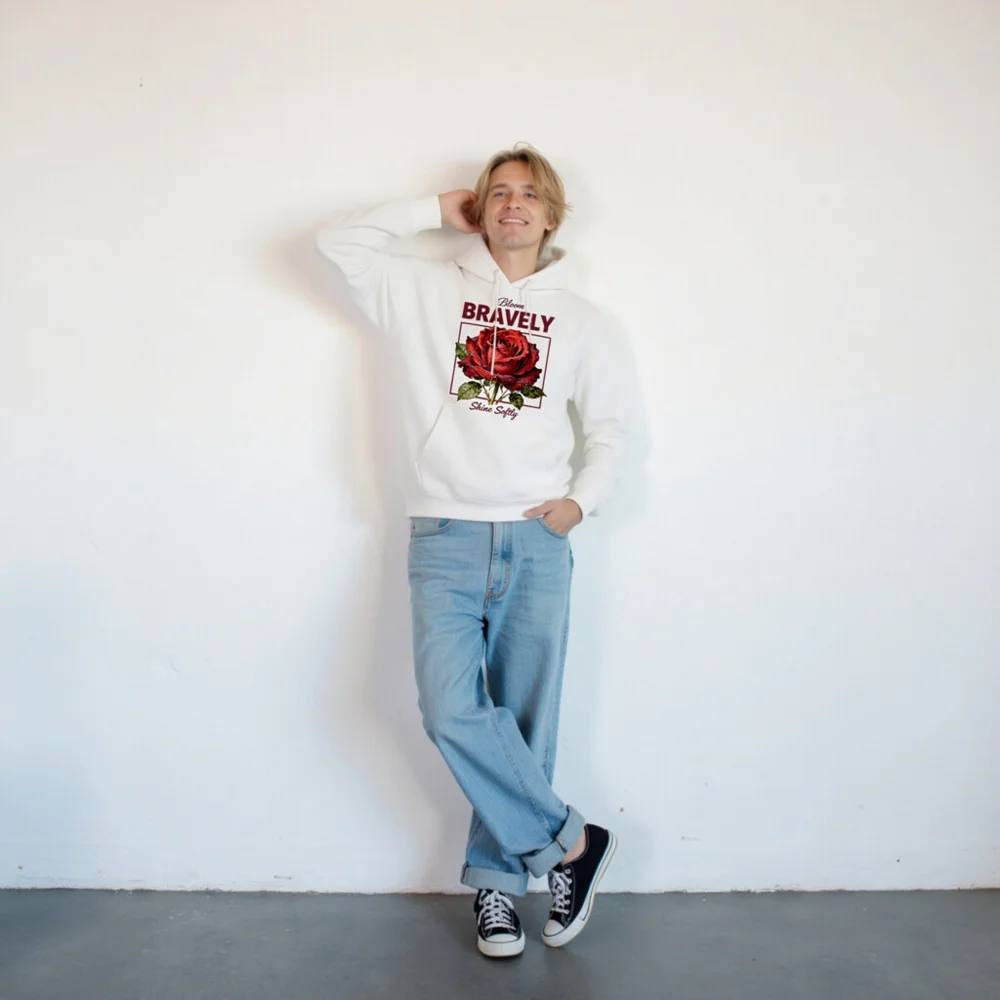 Unisex Premium Pullover Hoodie - Bloom Bravely Rose Design, Shine Softly - Image 9
