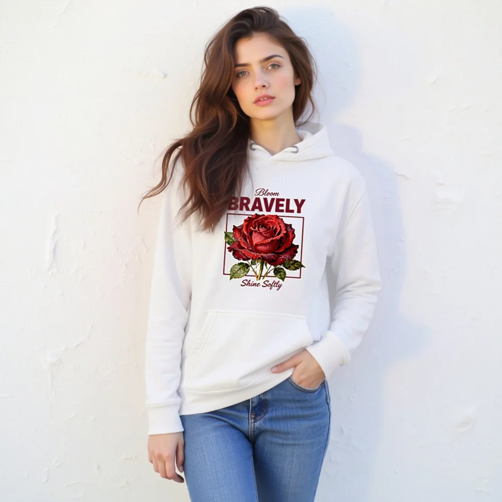Unisex Premium Pullover Hoodie - Bloom Bravely Rose Design, Shine Softly - Image 10