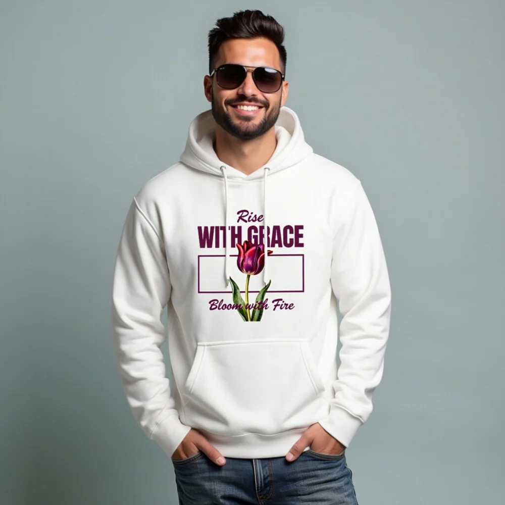 Unisex Premium Hoodie – Rise With Grace Bloom with Fire - Image 6