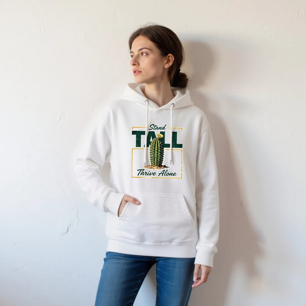 Stand Tall Thrive Alone Cactus Hoodie – Unisex Premium Pullover - Image 5