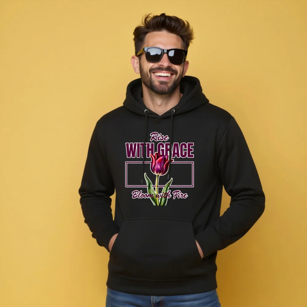 Unisex Premium Hoodie – Rise With Grace Bloom with Fire Design - Image 8